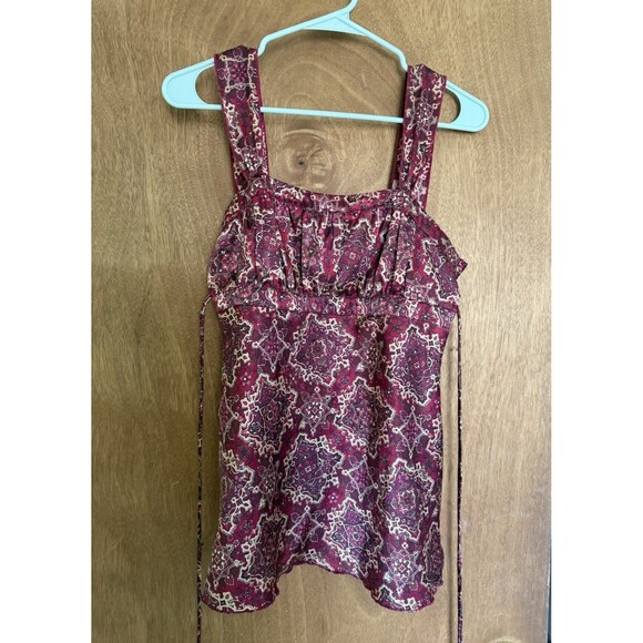 Self Esteem Burgandy Floral Satin 90s Y2K Indie Milkmaid Boho Tank Size Large - Picture 1 of 7